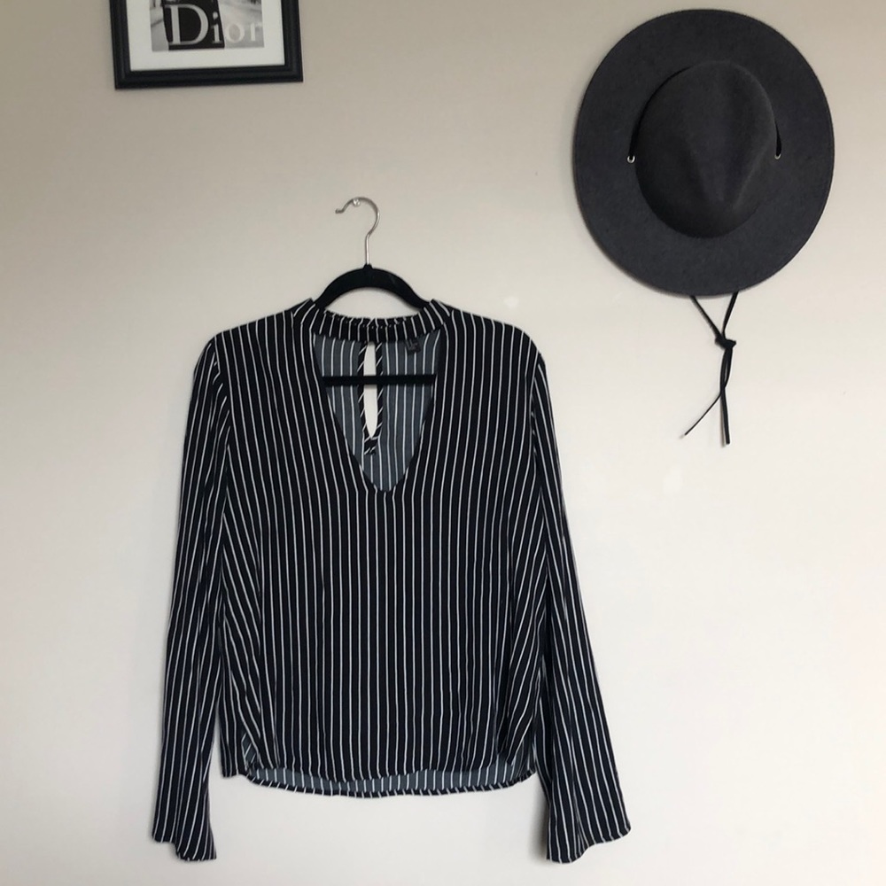 Striped flare sleeve blouse